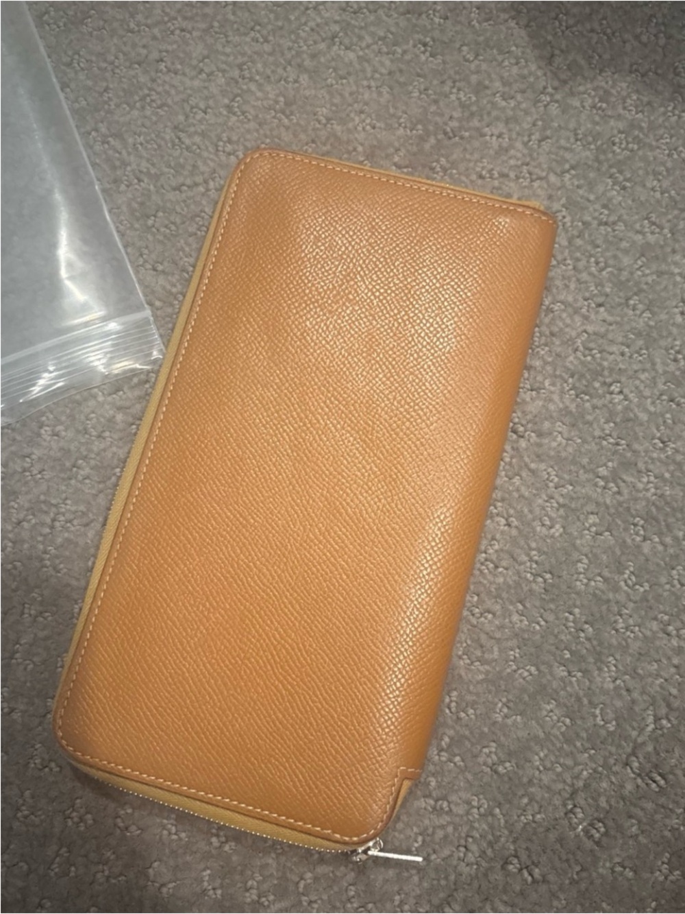 Hermes Tan Zip Around Leather Wallet